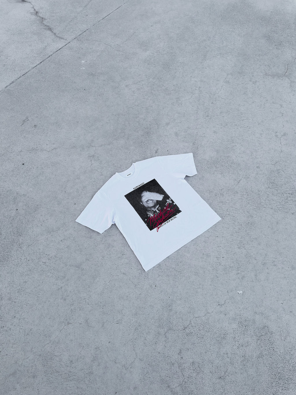 King of Pop Michael Jackson White T-Shirt Print Close-up - Serigraphy REWORK-ED