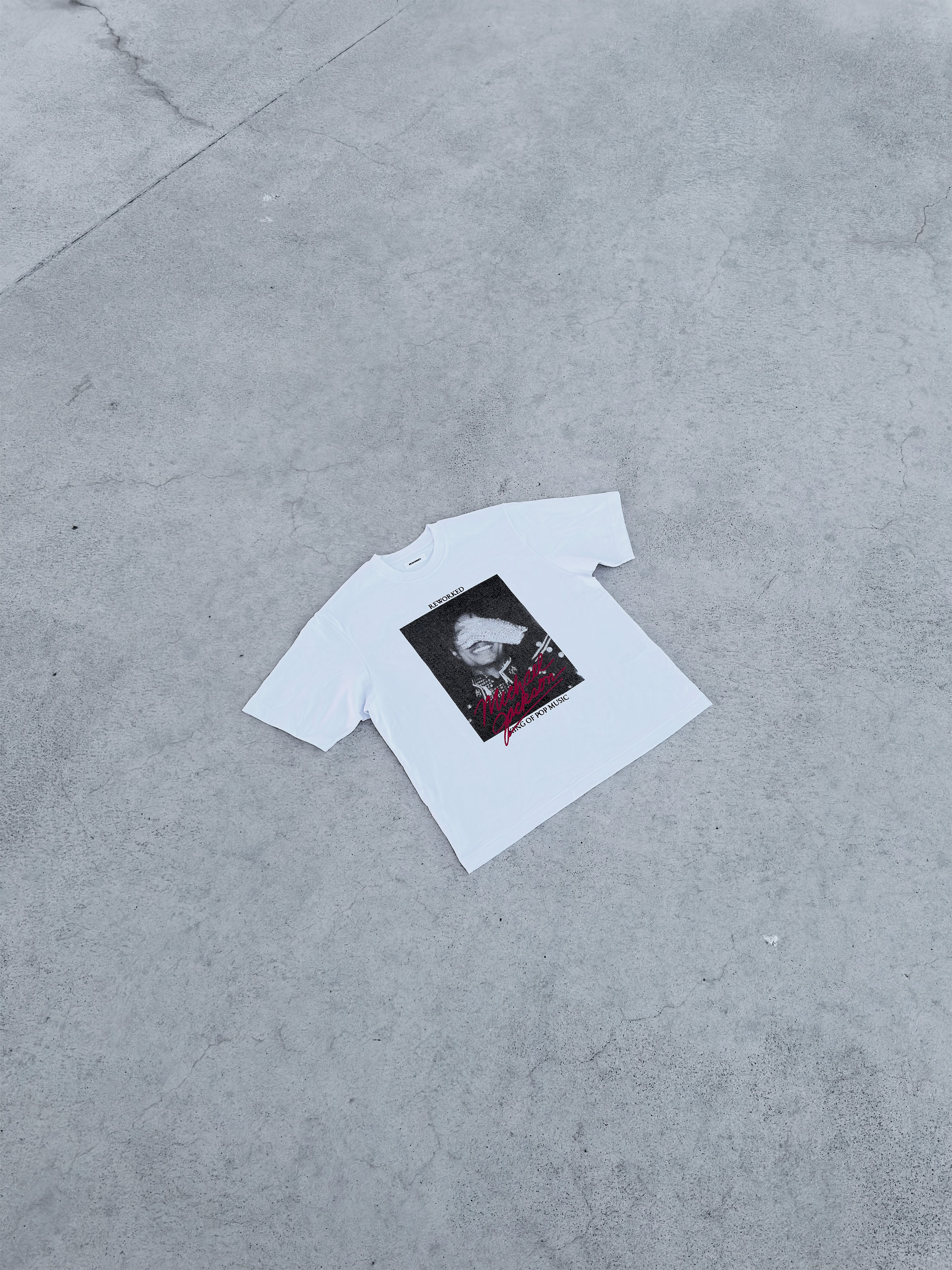 King of Pop Michael Jackson White T-Shirt Print Close-up - Serigraphy REWORK-ED