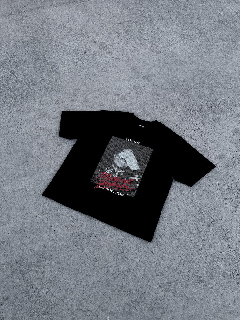 King of Pop Michael Jackson Black T-Shirt Front View - Screen-Printed Streetwear REWORK-ED