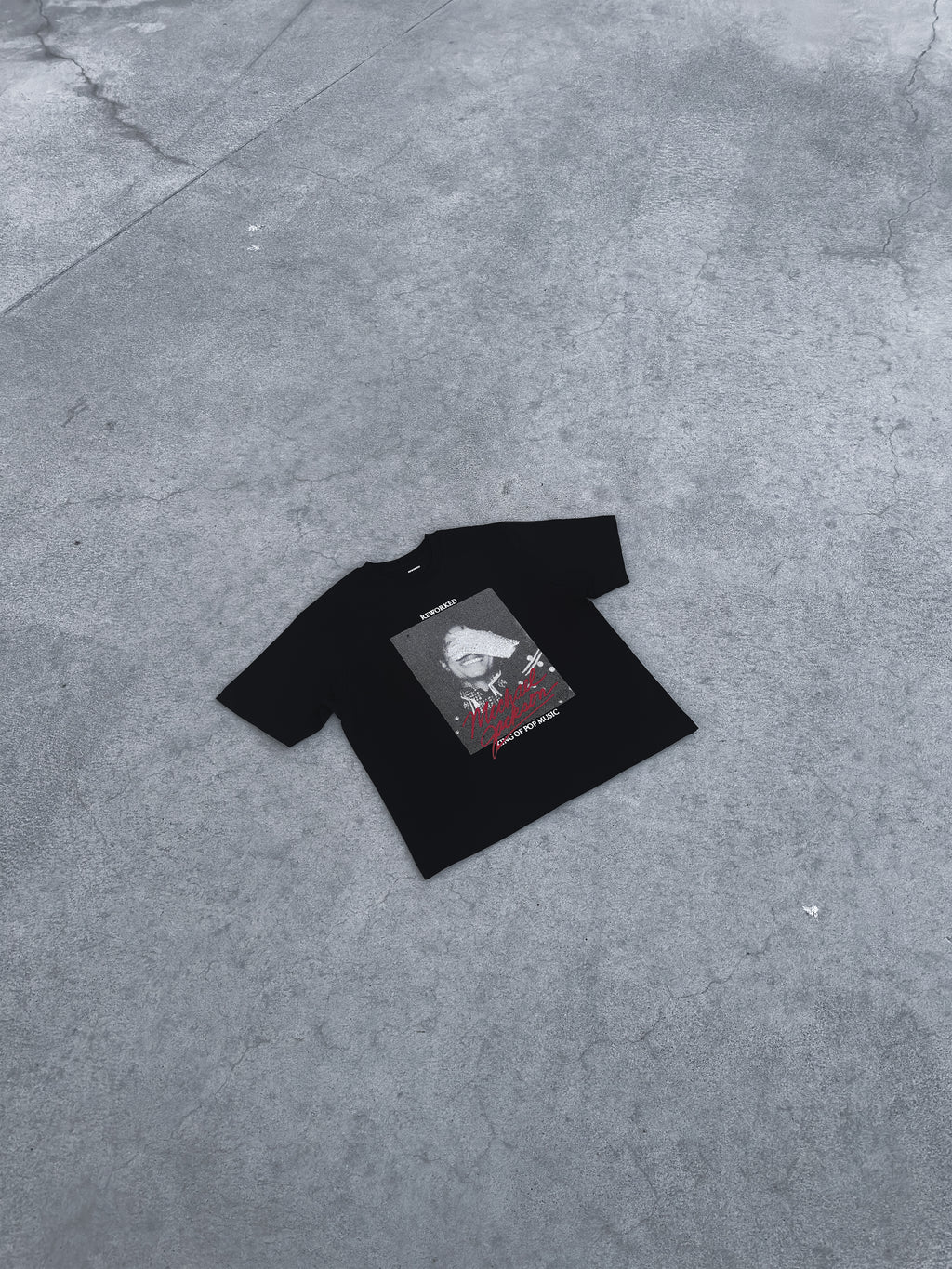 King of Pop Michael Jackson Black T-Shirt Print Close-up - Handmade Serigraphy REWORK-ED