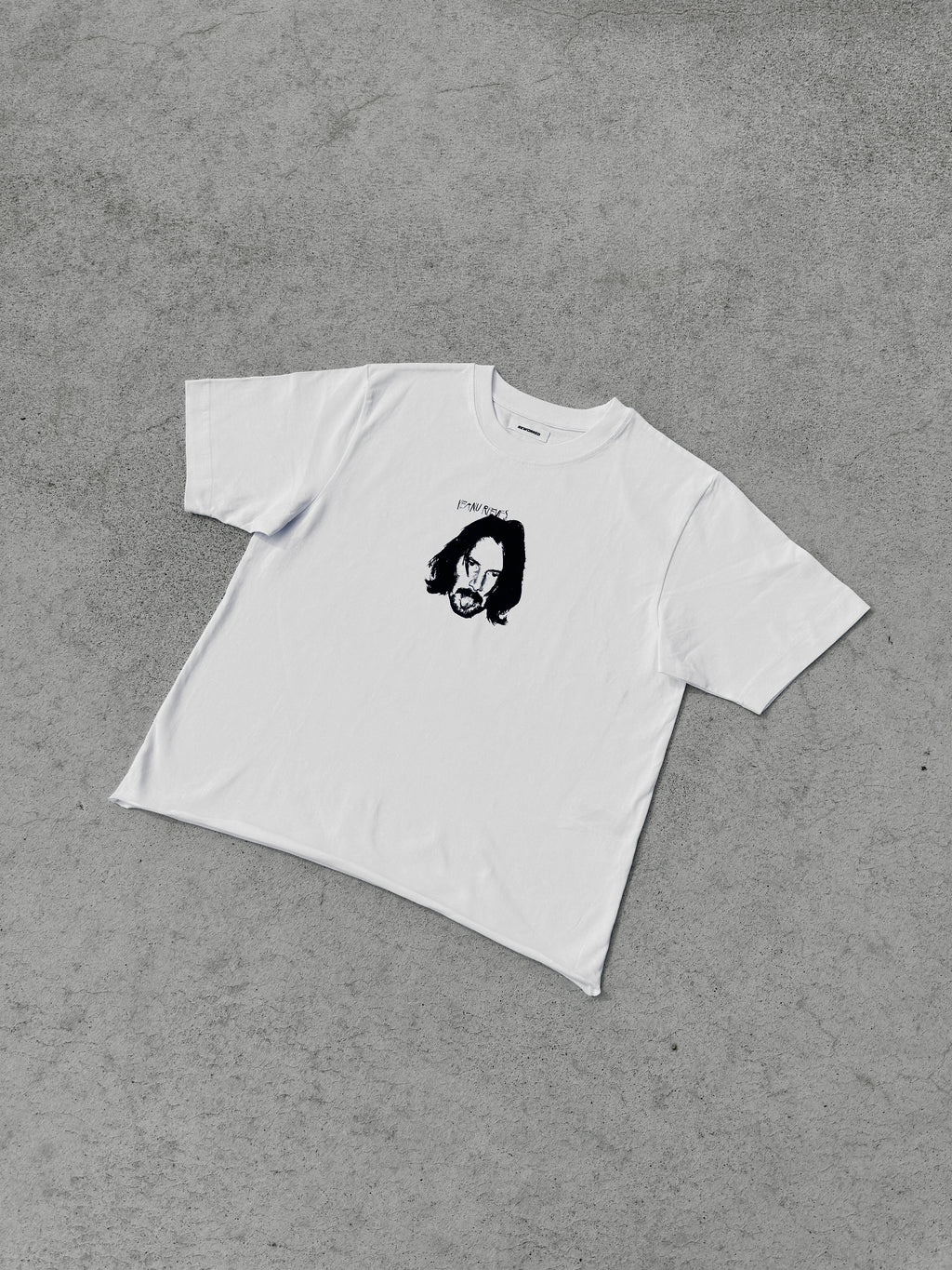 The One Keanu Reeves T-Shirt Raw Cropped Front View Flat Lay - Screen-Printed Handmade Streetwear REWORK-ED
