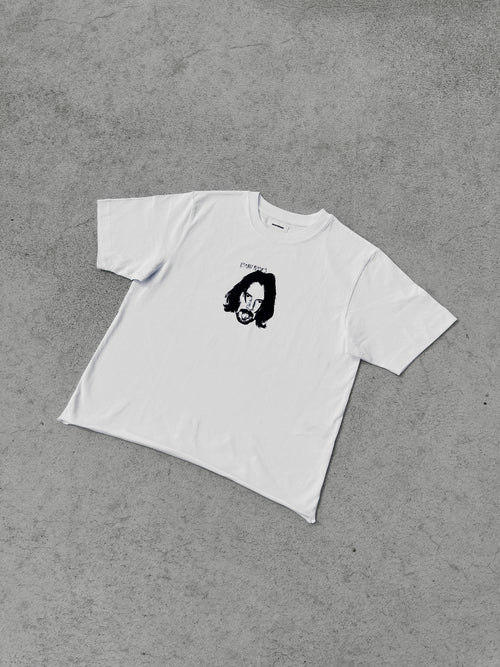 The One Keanu Reeves T-Shirt Raw Cropped Front View Flat Lay - Screen-Printed Handmade Streetwear REWORK-ED