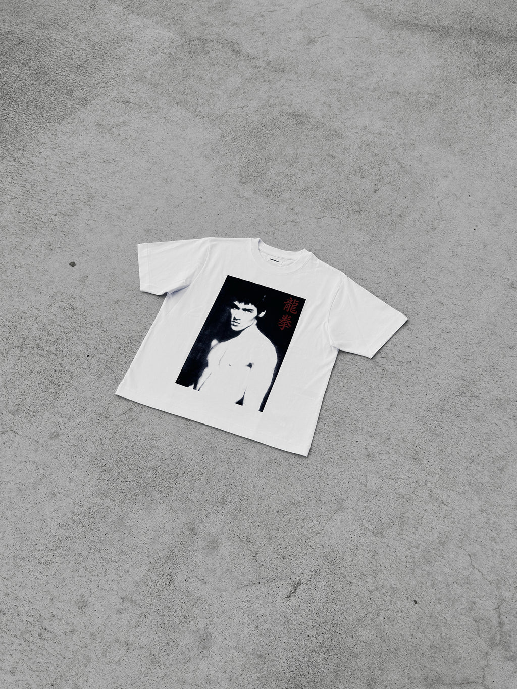 The Master Bruce Lee T-Shirt Front View Flat Lay - Screen-Printed Handmade Streetwear REWORK-ED